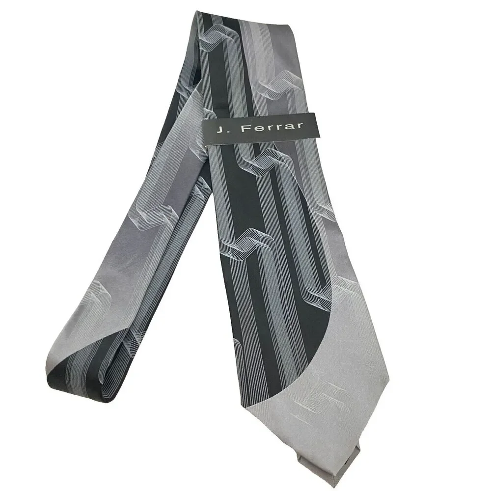 #5579 J. Ferrar Black and Gray Men's Striped Necktie, Tie 57x4